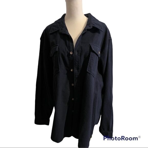 Eddie Bauer Dark blue mens LS cotton shirt w/ extra buttons - Picture 1 of 10